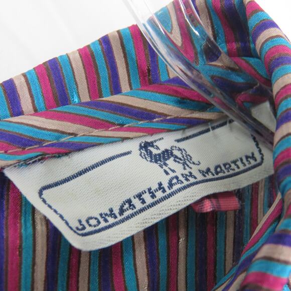 1970s Vintage Jonathan Martin Peter Pan Collar Purple Striped Blouse Small - Picture 4 of 4